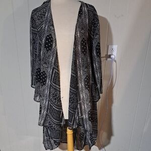 Espresso Black and White Open-Front Cardigan